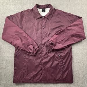 HUF Jacket Adult Large Red Button Up Long Sleeve Windbreaker Casual Men's